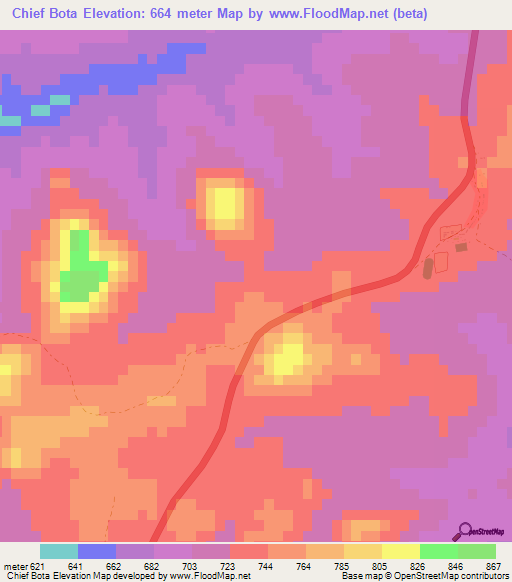 Chief Bota,Zimbabwe Elevation Map