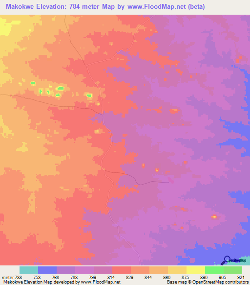 Makokwe,Zimbabwe Elevation Map