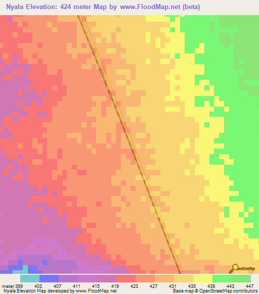 Nyala,Zimbabwe Elevation Map