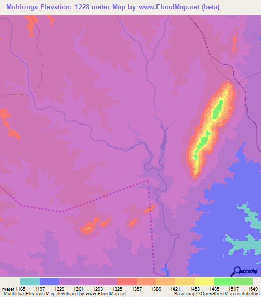 Muhlonga,Zimbabwe Elevation Map