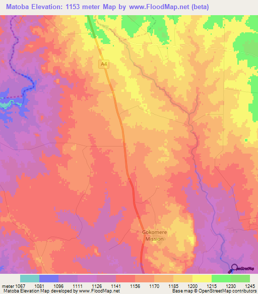 Matoba,Zimbabwe Elevation Map