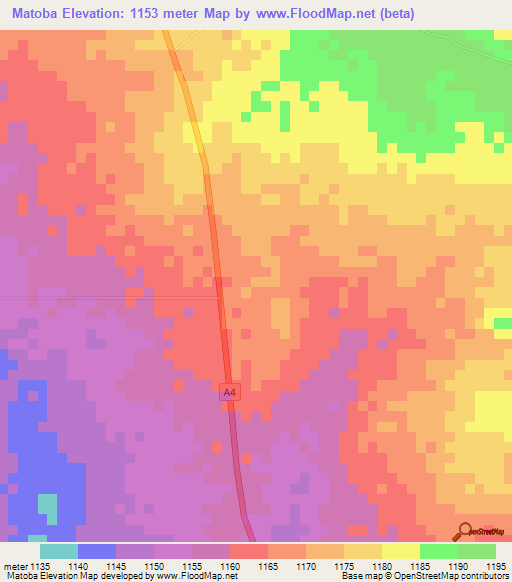 Matoba,Zimbabwe Elevation Map