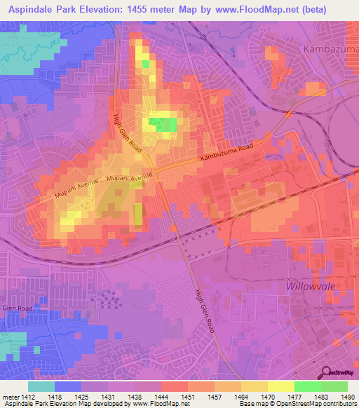 Aspindale Park,Zimbabwe Elevation Map