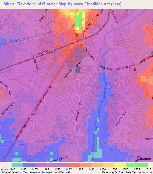 Mbare,Zimbabwe Elevation Map