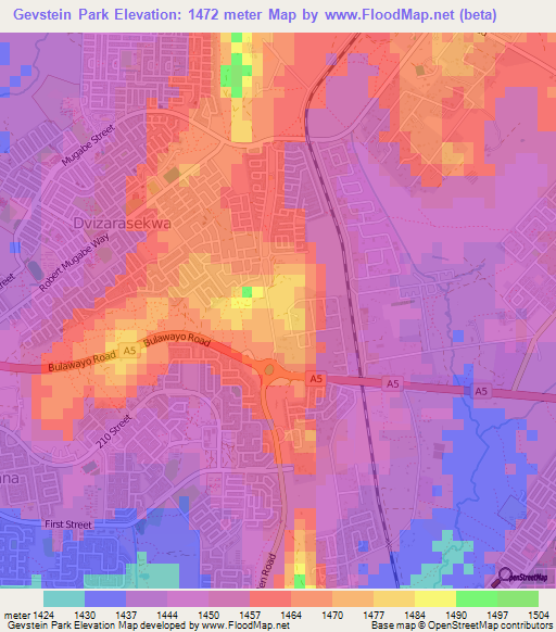 Gevstein Park,Zimbabwe Elevation Map