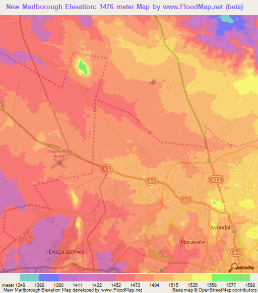 New Marlborough,Zimbabwe Elevation Map