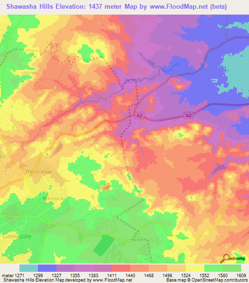 Shawasha Hills,Zimbabwe Elevation Map