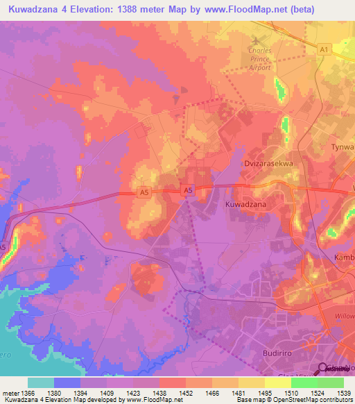 Kuwadzana 4,Zimbabwe Elevation Map
