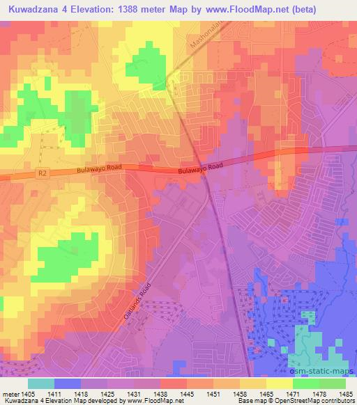 Kuwadzana 4,Zimbabwe Elevation Map