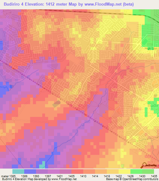 Budiriro 4,Zimbabwe Elevation Map