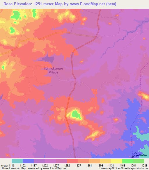 Rosa,Zimbabwe Elevation Map