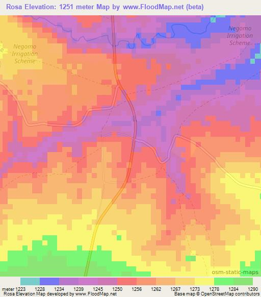 Rosa,Zimbabwe Elevation Map