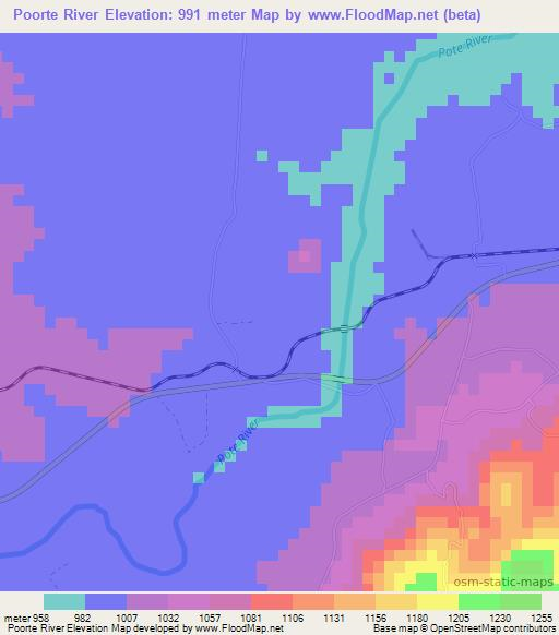 Poorte River,Zimbabwe Elevation Map