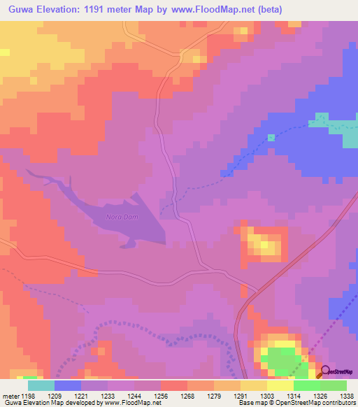 Guwa,Zimbabwe Elevation Map