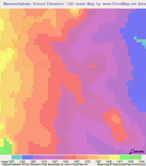 Mashambahaka School,Zimbabwe Elevation Map