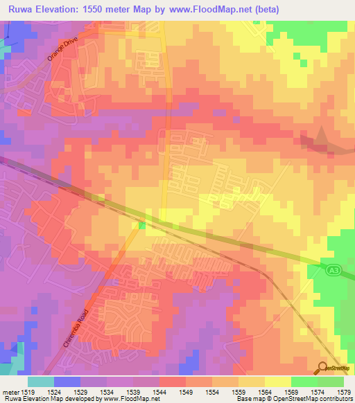 Ruwa,Zimbabwe Elevation Map