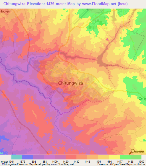 Chitungwiza,Zimbabwe Elevation Map