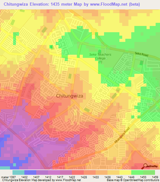 Chitungwiza,Zimbabwe Elevation Map