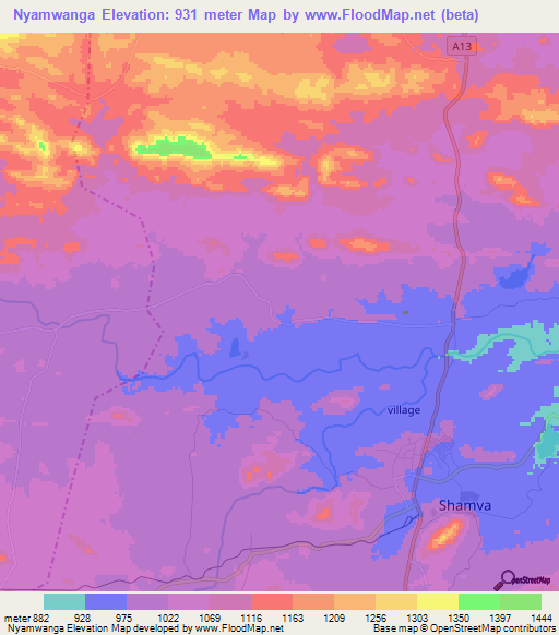 Nyamwanga,Zimbabwe Elevation Map