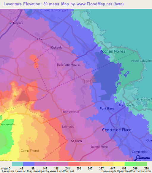 Laventure,Mauritius Elevation Map