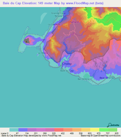 Baie du Cap,Mauritius Elevation Map