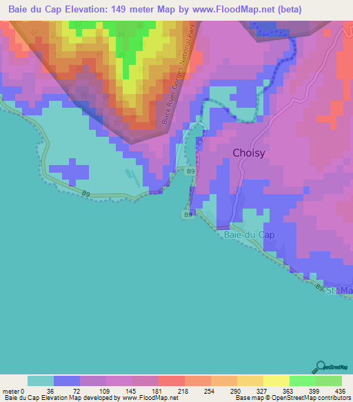 Baie du Cap,Mauritius Elevation Map