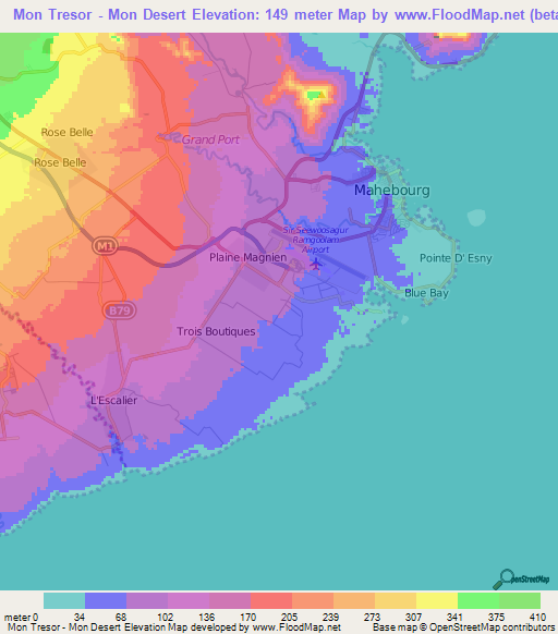 Mon Tresor - Mon Desert,Mauritius Elevation Map