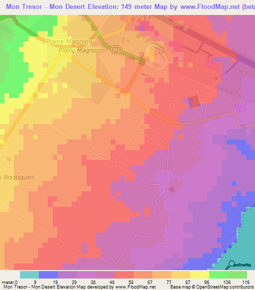 Mon Tresor - Mon Desert,Mauritius Elevation Map