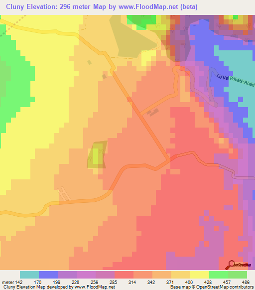 Cluny,Mauritius Elevation Map