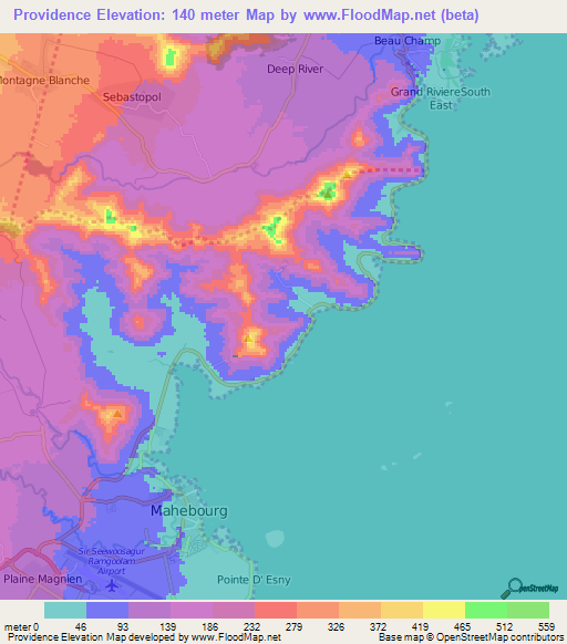 Providence,Mauritius Elevation Map