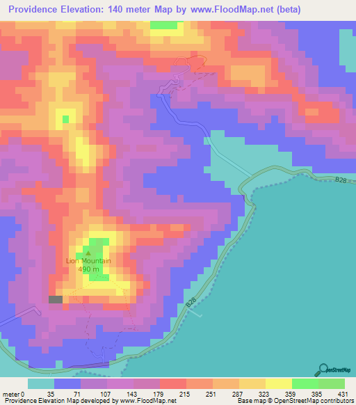 Providence,Mauritius Elevation Map