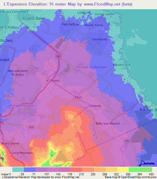 L'Esperance,Mauritius Elevation Map