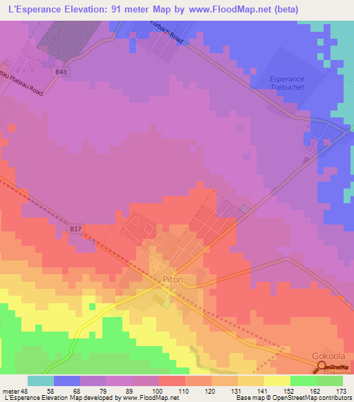 L'Esperance,Mauritius Elevation Map