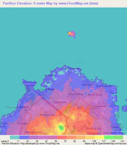 Pavillon,Mauritius Elevation Map