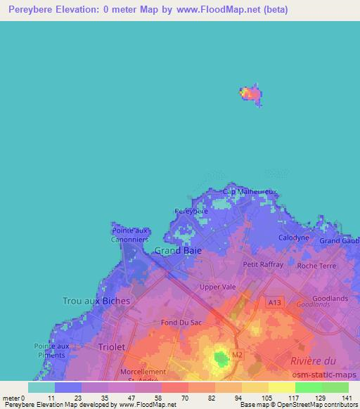 Pereybere,Mauritius Elevation Map