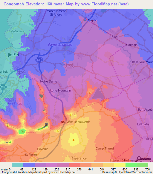 Congomah,Mauritius Elevation Map