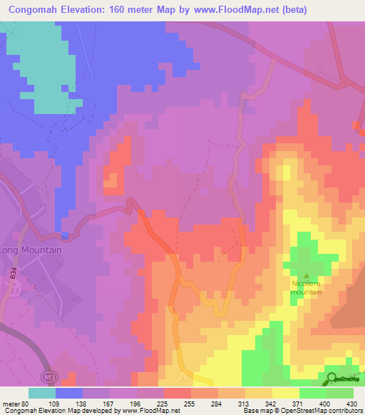 Congomah,Mauritius Elevation Map