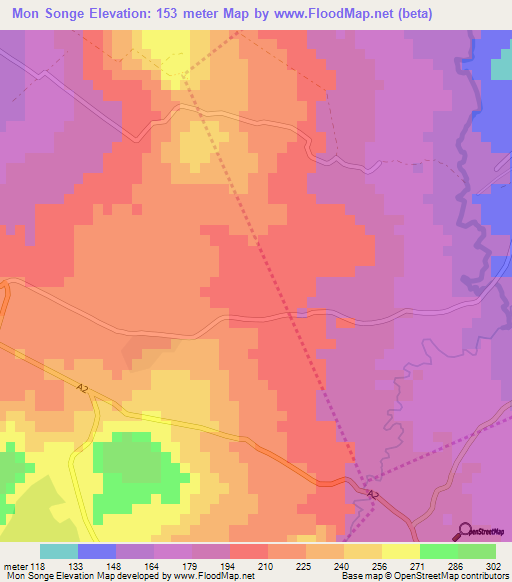 Mon Songe,Mauritius Elevation Map