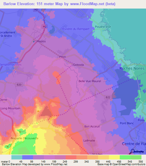 Barlow,Mauritius Elevation Map