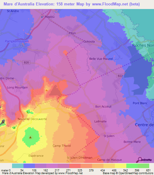 Mare d'Australia,Mauritius Elevation Map