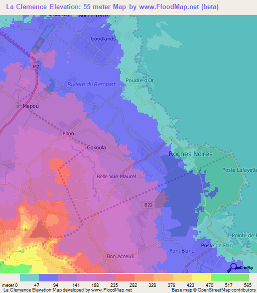La Clemence,Mauritius Elevation Map