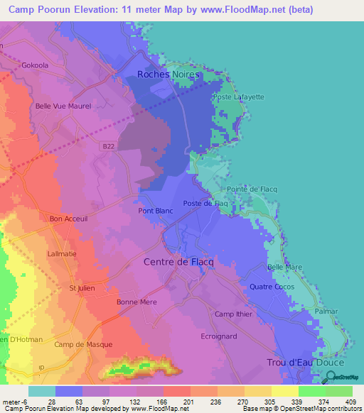 Camp Poorun,Mauritius Elevation Map