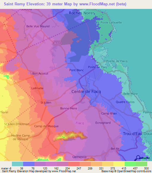 Saint Remy,Mauritius Elevation Map