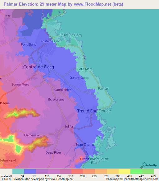 Palmar,Mauritius Elevation Map