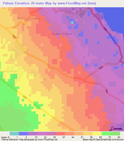 Palmar,Mauritius Elevation Map