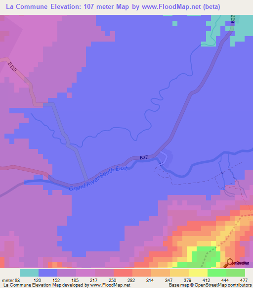 La Commune,Mauritius Elevation Map