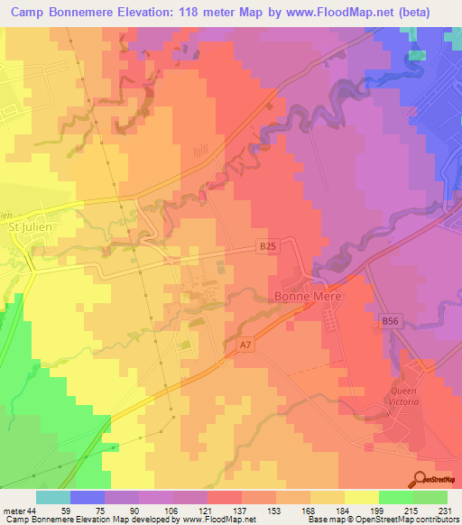 Camp Bonnemere,Mauritius Elevation Map