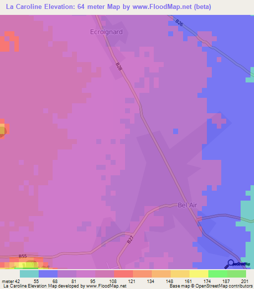 La Caroline,Mauritius Elevation Map