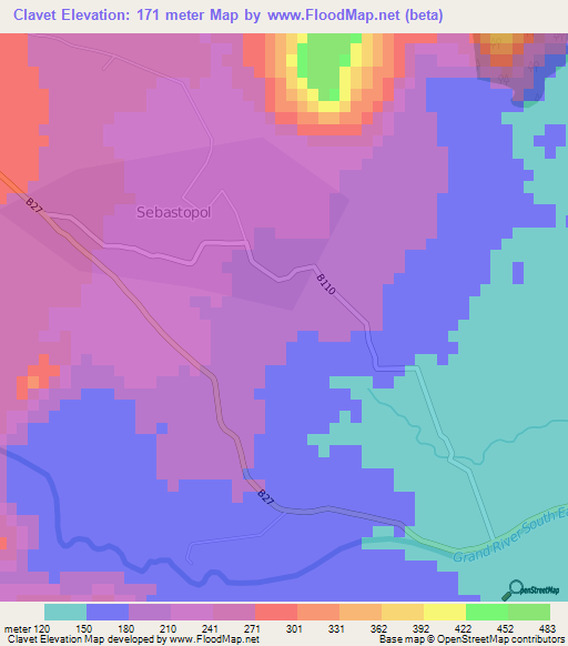 Clavet,Mauritius Elevation Map