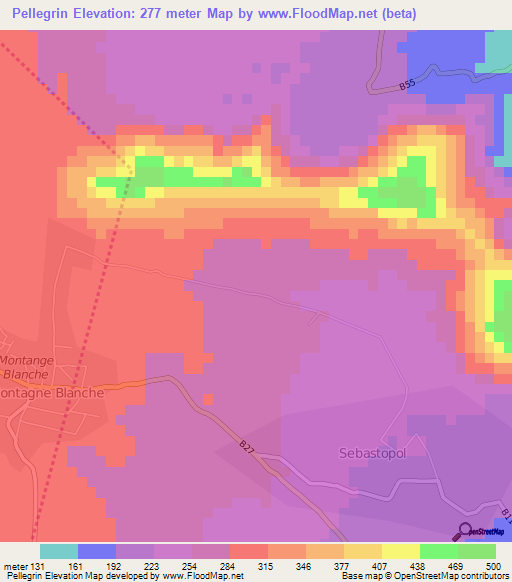Pellegrin,Mauritius Elevation Map